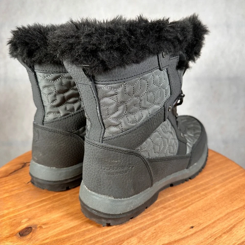 Bearpaw Winter Boots Women Size 11 Black Waterproof Quilted Faux Fur Good